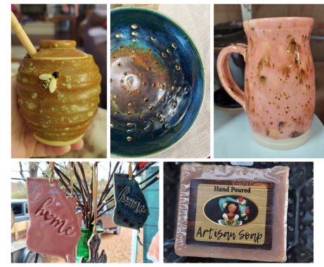 collage photo of pottery and handmade soap